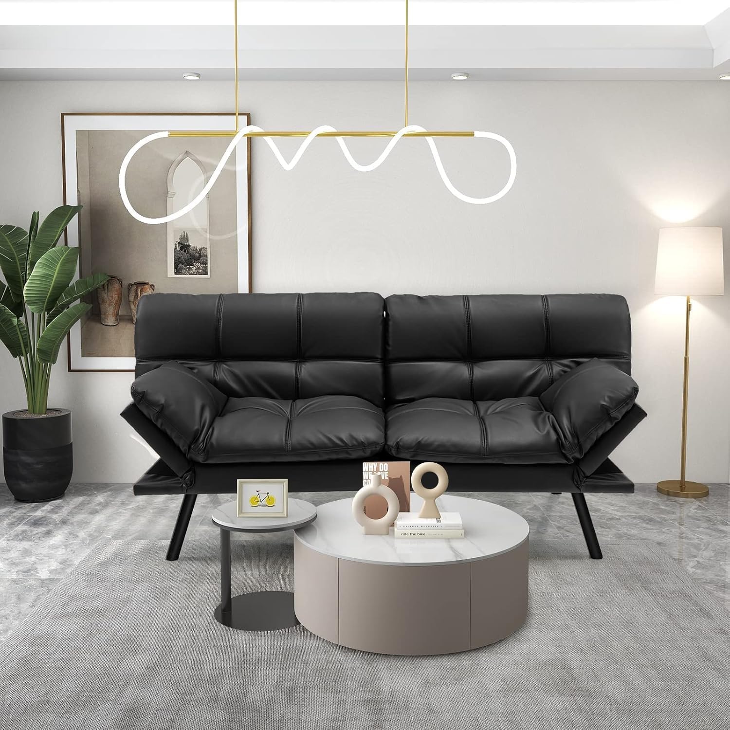 Futon Sofa Bed, 72" Memory Foam Convertible Futon Couch with Adjustable Backrest & Armrests, Metal Legs, Modern Loveseat Sleeper Bed Split-Back Sofa for Small Apartment, Grey1 pcs