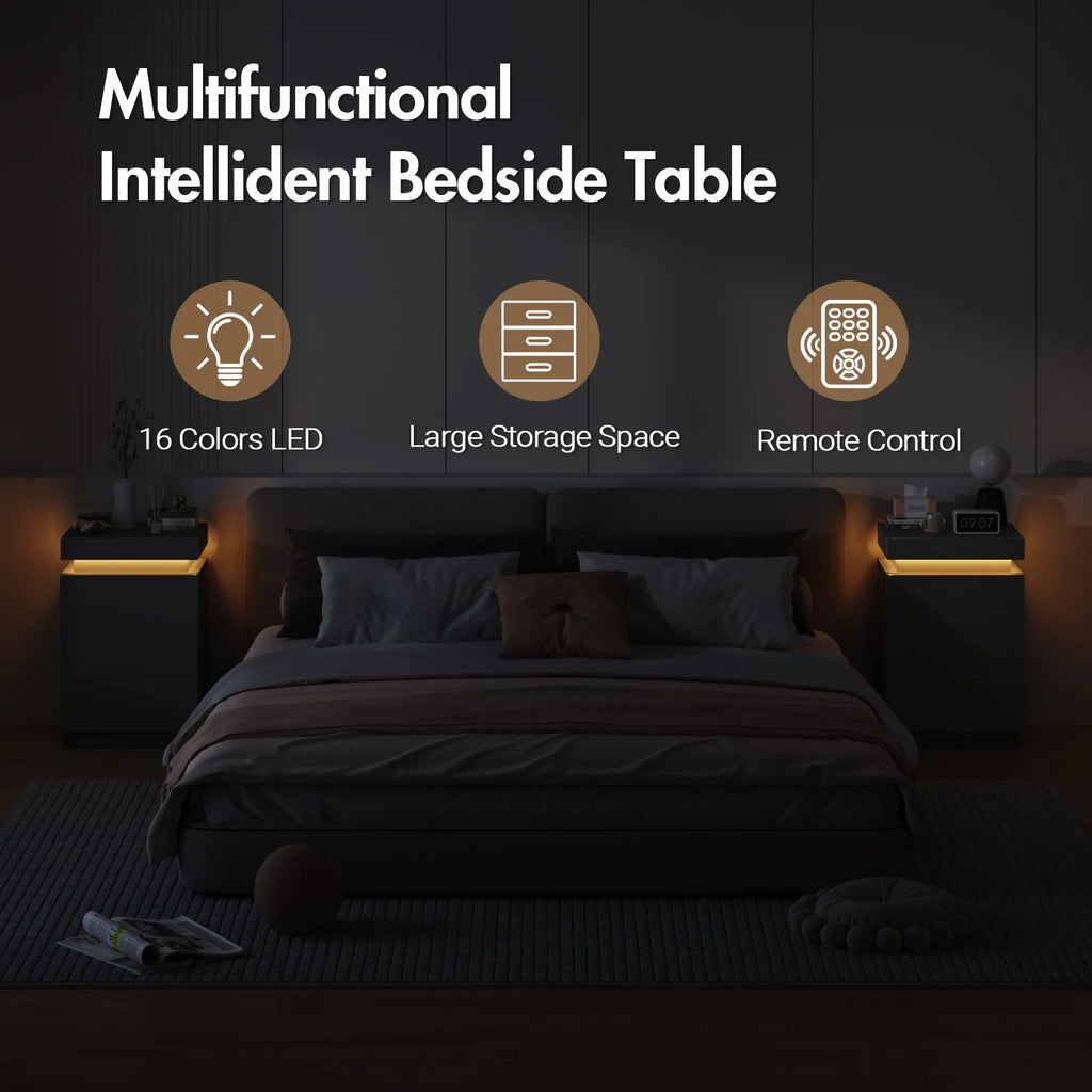 2 Set of Bedside Table 3 Drawers With LED Light