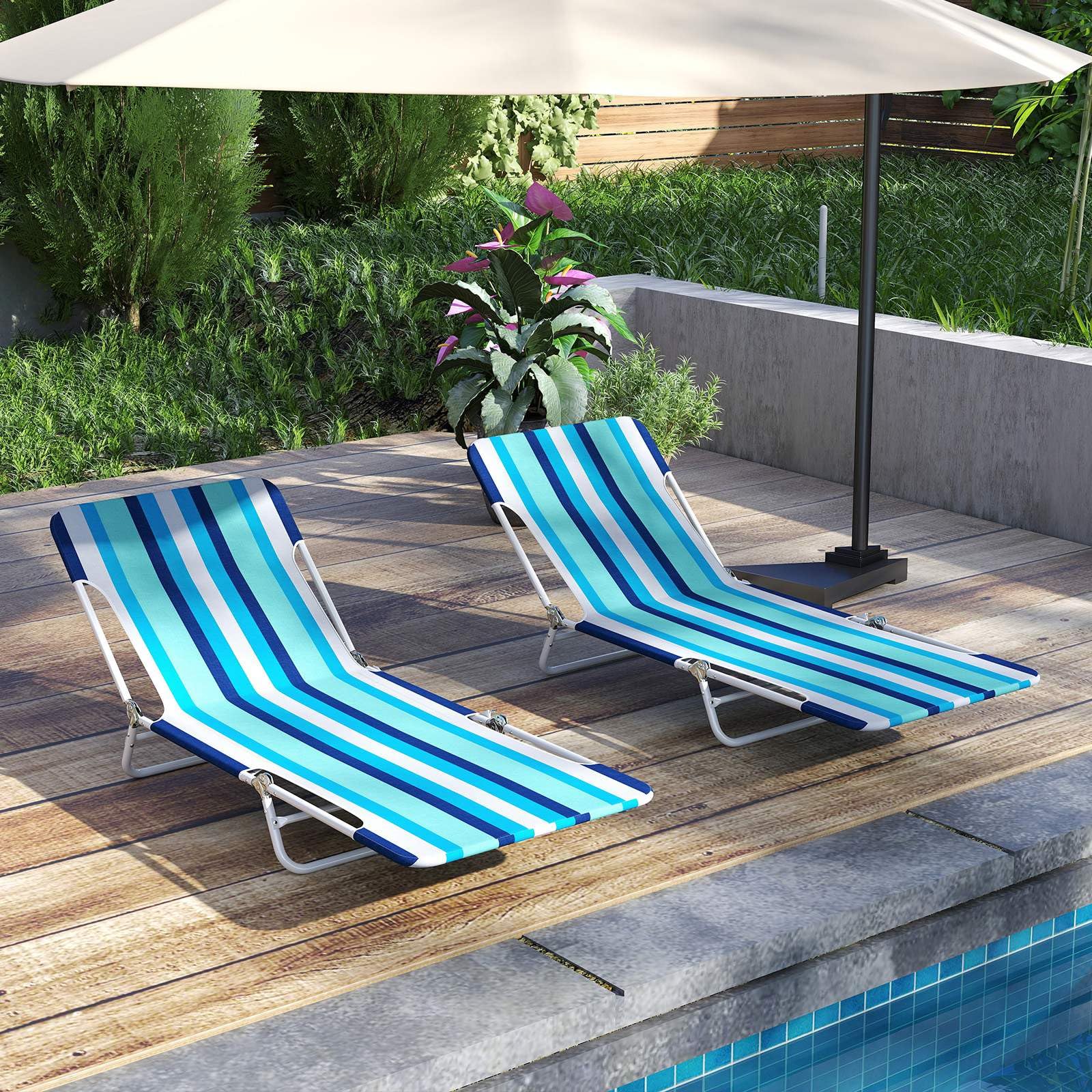 2 Pieces 5-position Outdoor Folding Chaise Lounge with Carry Strap for Patio