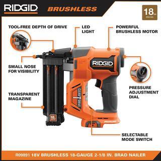 RIDGID 18V Brushless Cordless Nailer Combo Kit with Brad &amp; Finish Nailers, Battery &amp; Charger